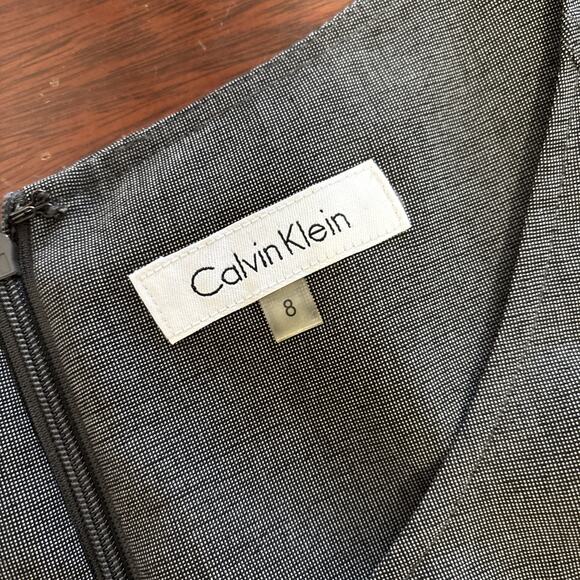 Calvin Klein Retro Gray Midi Dress Sz 8 Minimalist Career Corp Core Twee A-Line - Picture 5 of 6